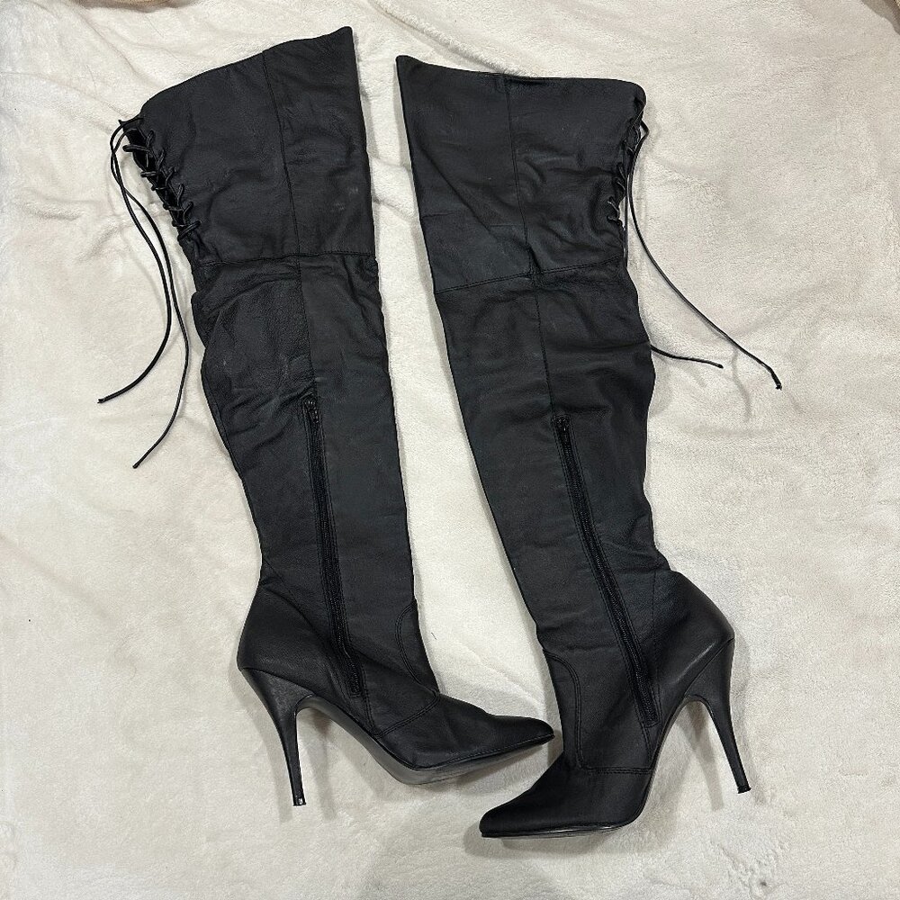 PLEASER Legend 8899 Stiletto Heel Matte Black Thigh High Boots